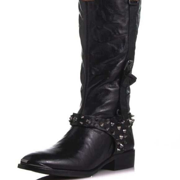 Sam Edelman Shoes - Sam Edelman Park Boot Black Saddle High-shine spiked studs harness knee-high NEW